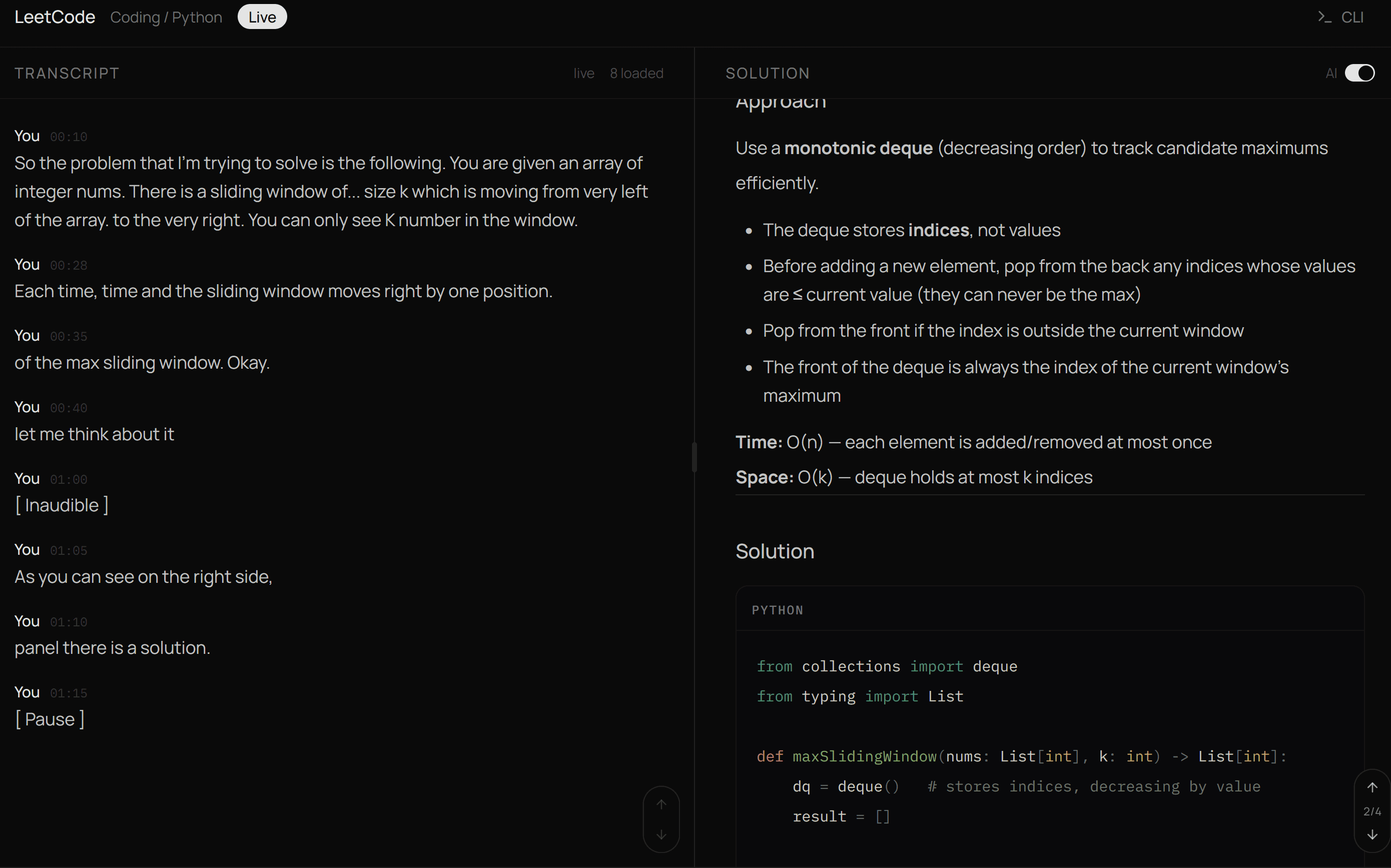 Transcrivo live session